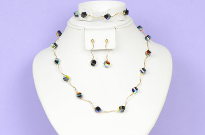 14kYellowGold GenuineSwarovski Crystal Element Beaded Necklace,Bracelet,Earrings