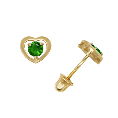 14K Yellow & White Gold Elegant CZ Heart Shaped Stud Earrings for Women