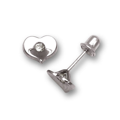 14K Yellow & White Gold CZ Heart Shaped Earrings for Girl & Women