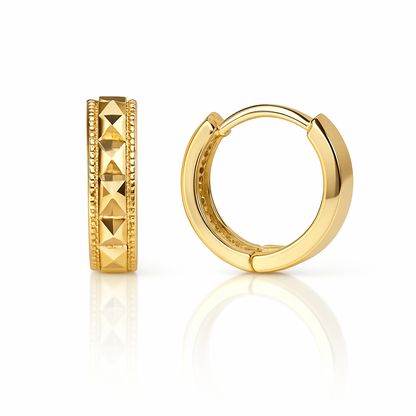14k Yellow and White Gold CZ Cut Huggie Hoop Earrings