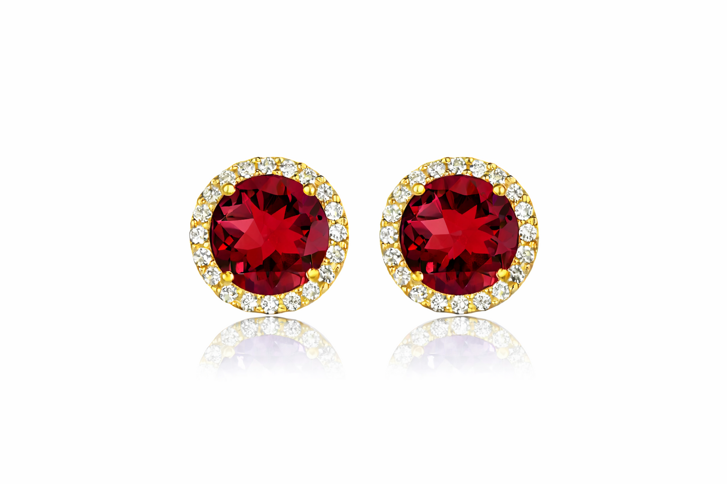 14K Yellow Gold 10mm Round Halo CZ Stud Push Back Earrings