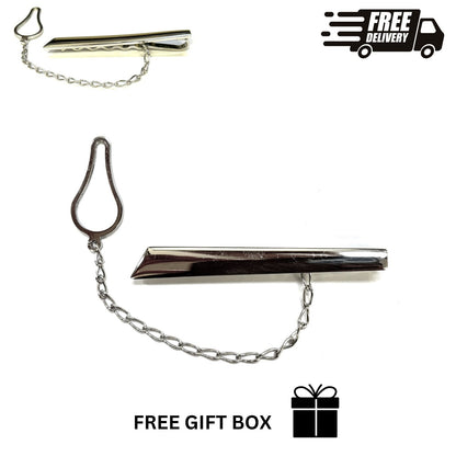 925 Sterling Silver Italy Tie Clip with Chain.