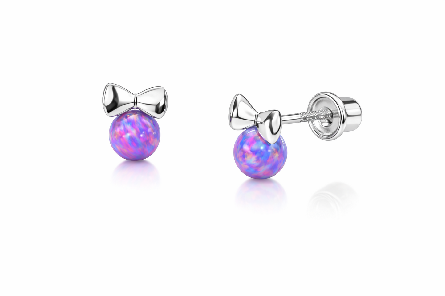 14k Yellow Gold Bow Tie Opal Stud Earrings/ Screw Back