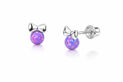 14k Yellow Gold Bow Tie Opal Stud Earrings/ Screw Back