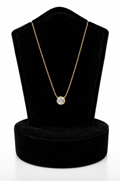 1ct Round Solitaire Pendant Necklace Bezel Set Chain 14K White or Yellow Gold
