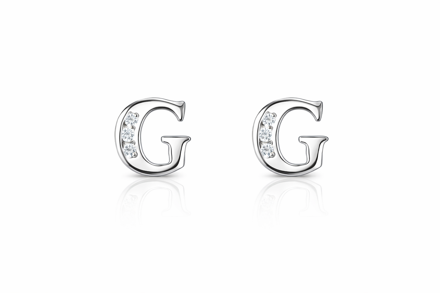 14k Yellow or White Gold Initial Letters CZ Stud Earrings
