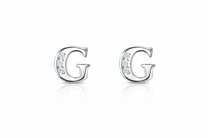 14k Yellow or White Gold Initial Letters CZ Stud Earrings