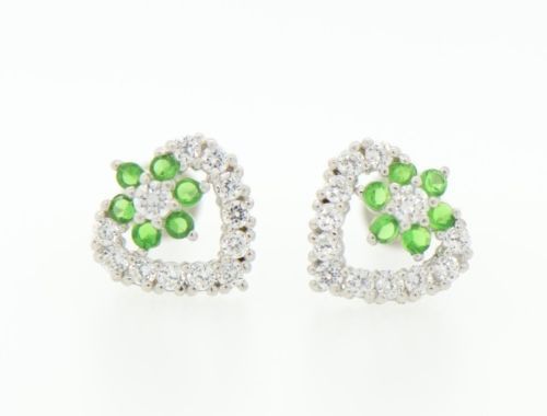 14K White Gold Heart Shape CZ Stud Earrings