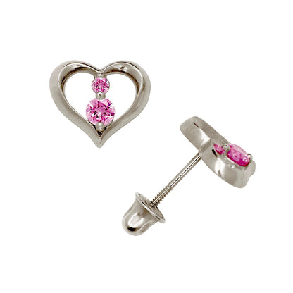 14K Yellow & White Gold Beutiful CZ Heart Shaped Stud Earrings for Women
