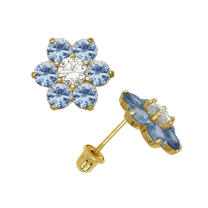 14k Yellow Gold Flower CZ Stud Earrings