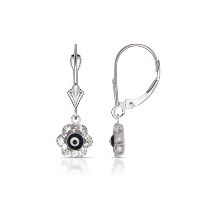 Dark Blue Evil Eye 14K Yellow/white Gold Dangle Earrings