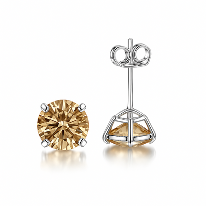 14K Solid White Gold 6mm Round Birthstone Stud Earrings with Push Back