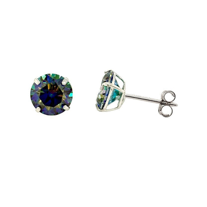 14K Gold GRA Certified D-VVS1 Rainbow Blue Moissanite Push Back Studs Earrings