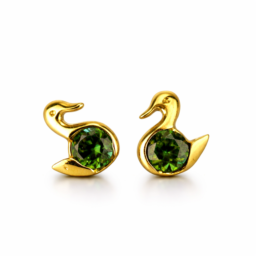 14k Yellow Gold Duck Birthstone Stud Earrings Screw Back