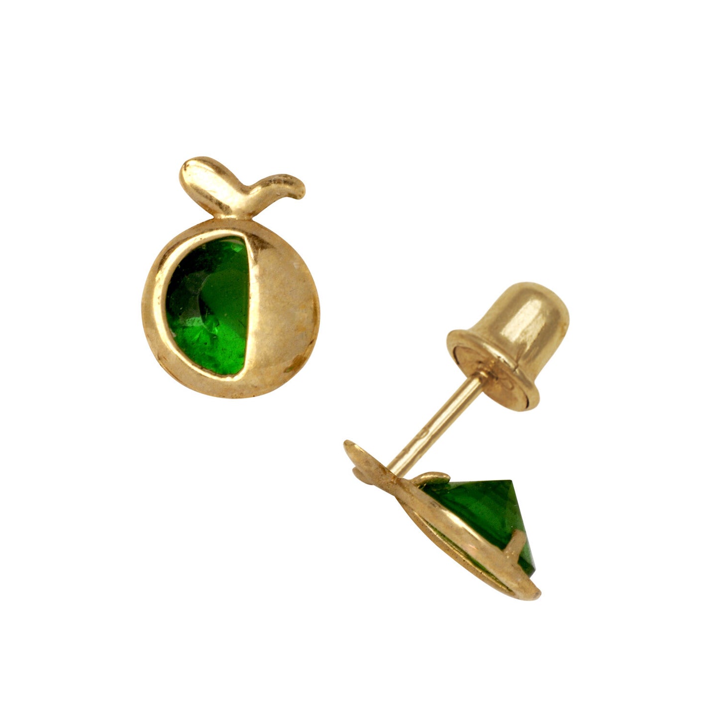 14k Yellow Gold  Apple CZ Birthstone Stud Screw Back Earrings