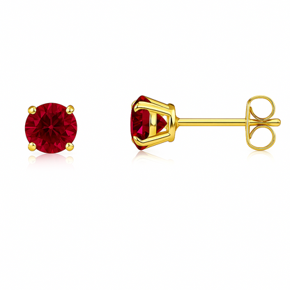14K Yellow Gold 4mm Round Shaped Birthstone Stud Push Back Earrings for Women