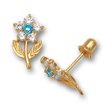 14K Yellow & White Gold Flower Shape Stud Earrings for Women