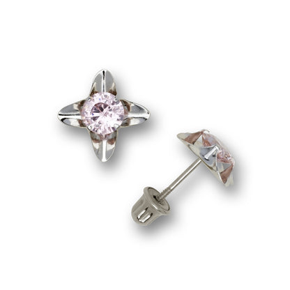 14k Yellow and White Gold Cz Stud Earrings