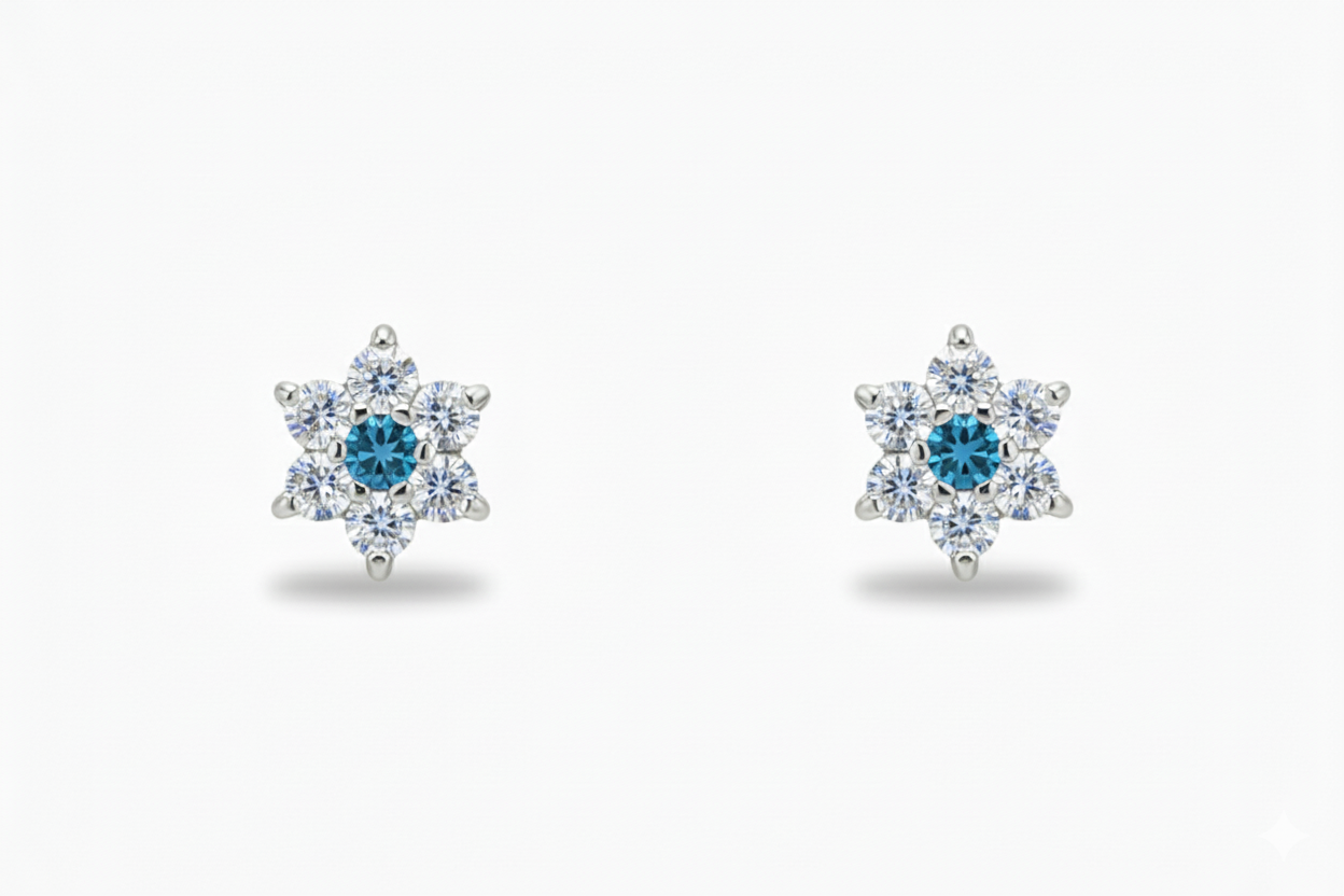 14K White Gold Classic Flower CZ  Stud Earrings for Women