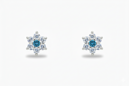 14K White Gold Classic Flower CZ  Stud Earrings for Women