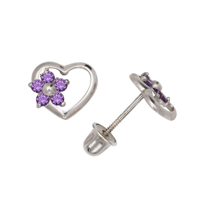 14K Yellow & White Gold Heart Shaped CZ Stud Earrings for Women