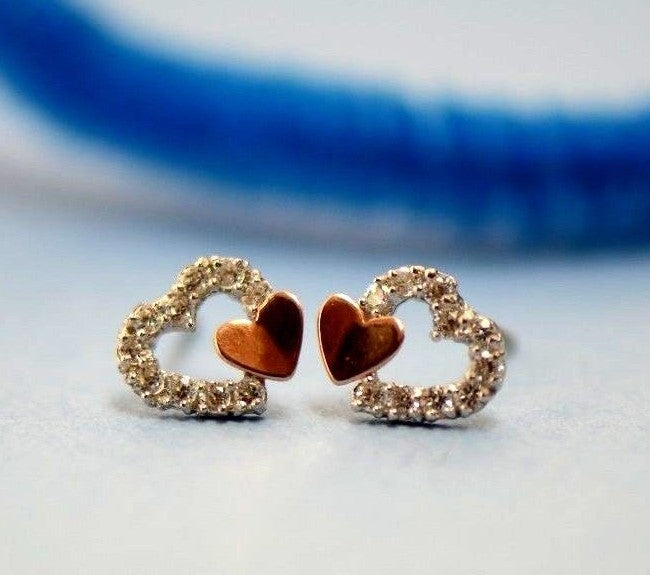 14K White or Yellow Gold Heart Shape CZ Stud Earrings