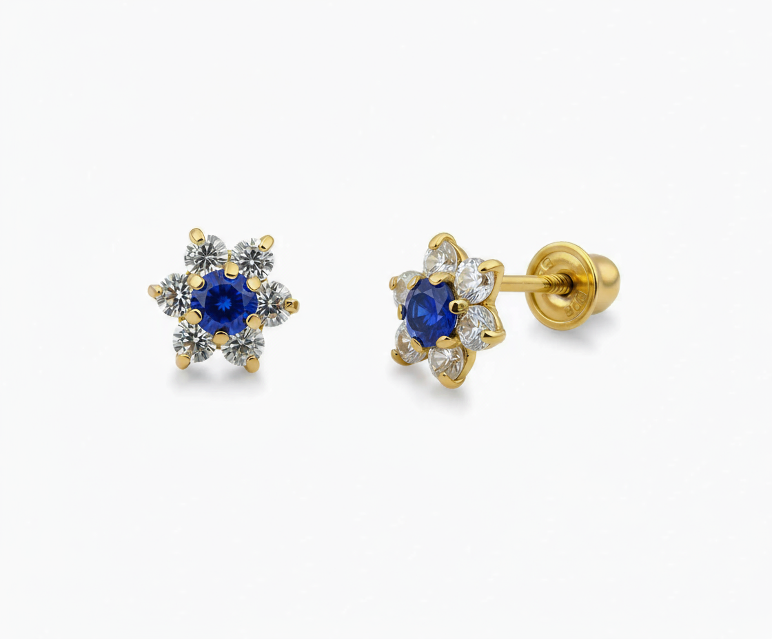 14k Yellow Gold Beautiful Flower Shaped Earrings for Women