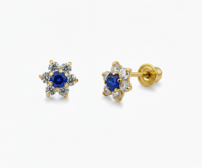 14k Yellow Gold Beautiful Flower Shaped Earrings for Women