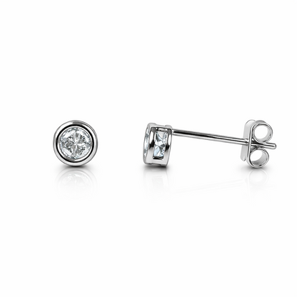14K Round Bezel Set White Gold 3mm Birthstone Earrings