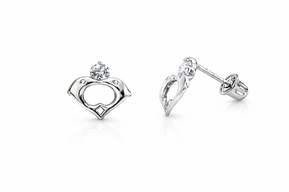 14k Yellow White Gold Double Dolphin Earrings
