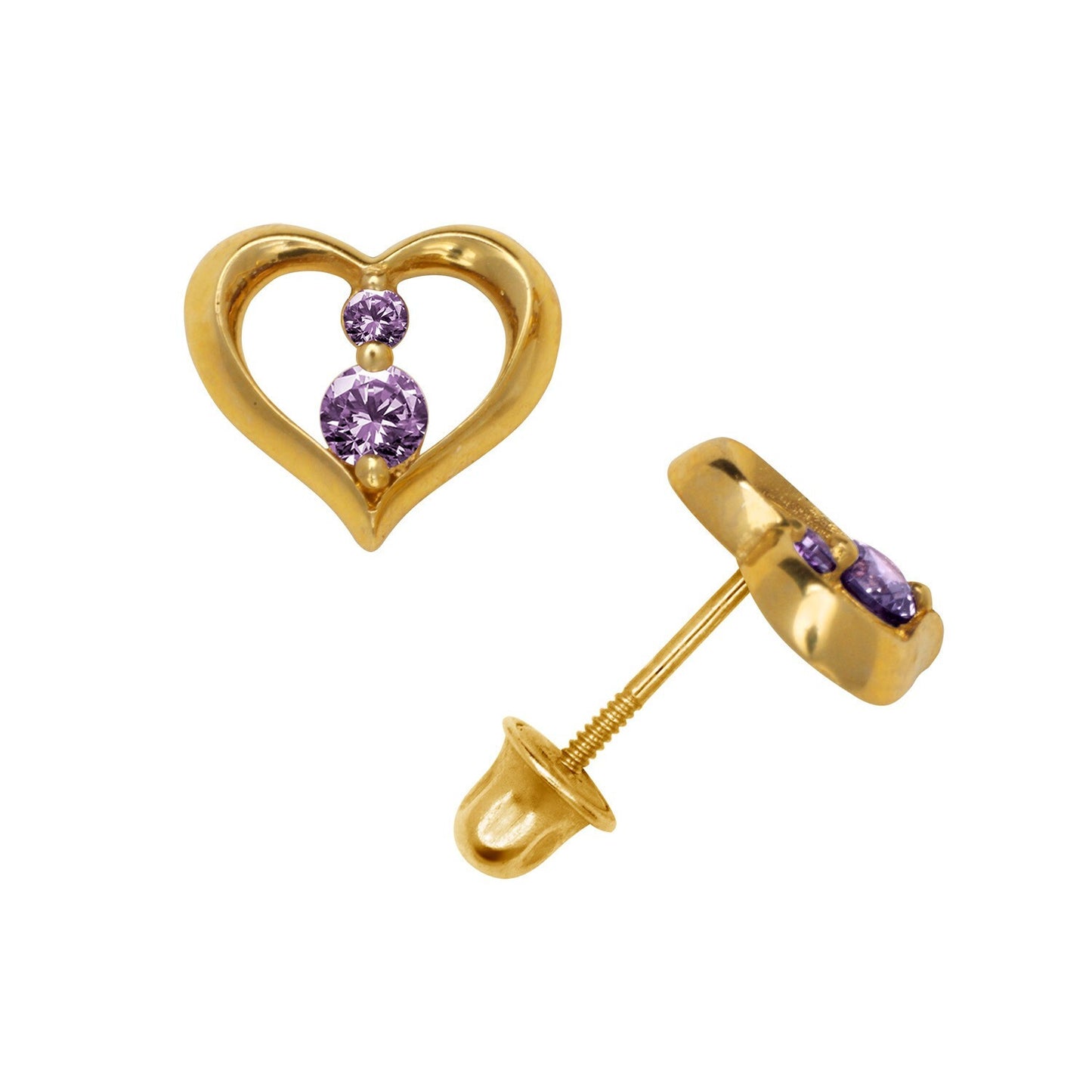 14K Yellow & White Gold Beutiful CZ Heart Shaped Stud Earrings for Women