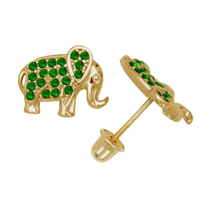 14K Yellow & White Gold Classic Elephant Studs Screw Back Earrings for Women