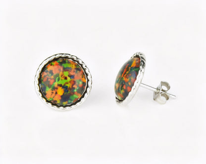 14K Yellow & White Gold Flat Opal Pretty  Stud Earrings for Women