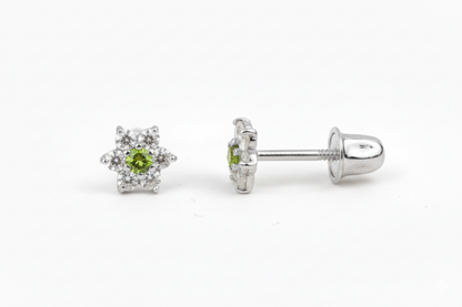 14K White Gold Classic Flower CZ  Stud Earrings for Women
