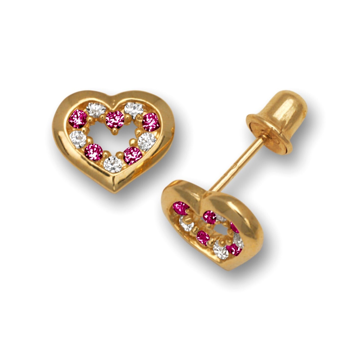 14K Yellow & White Gold Heart Shaped Screw back beautiful Earrings for Women