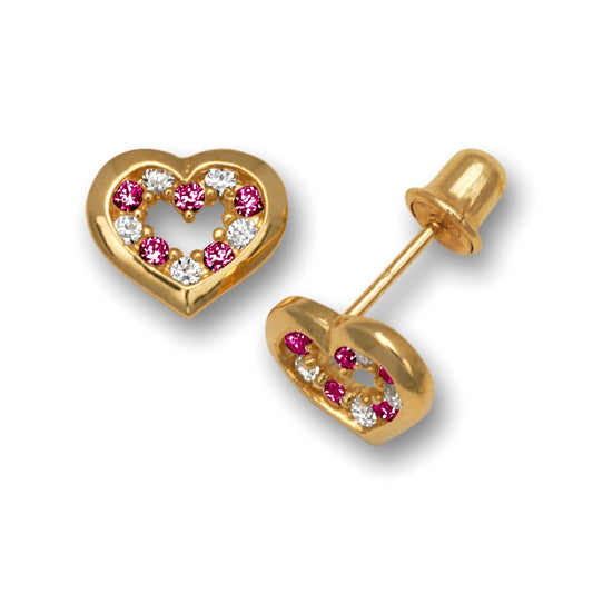 14K Yellow & White Gold Heart Shaped Screw back beautiful Earrings for Women