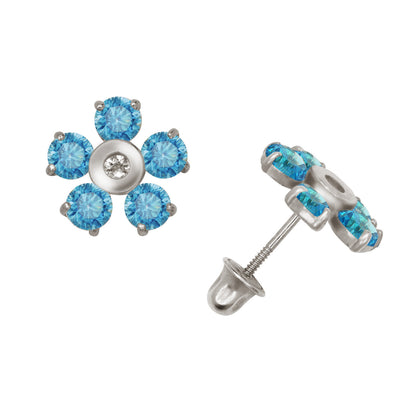 14k Yellow or White Gold CZ Flower Birthstone Stud Screw Back Earrings