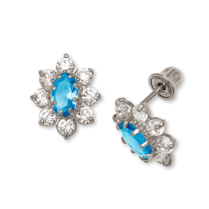 14K Yellow & White Gold CZ Flower Stud Screw Back Earrings for Women