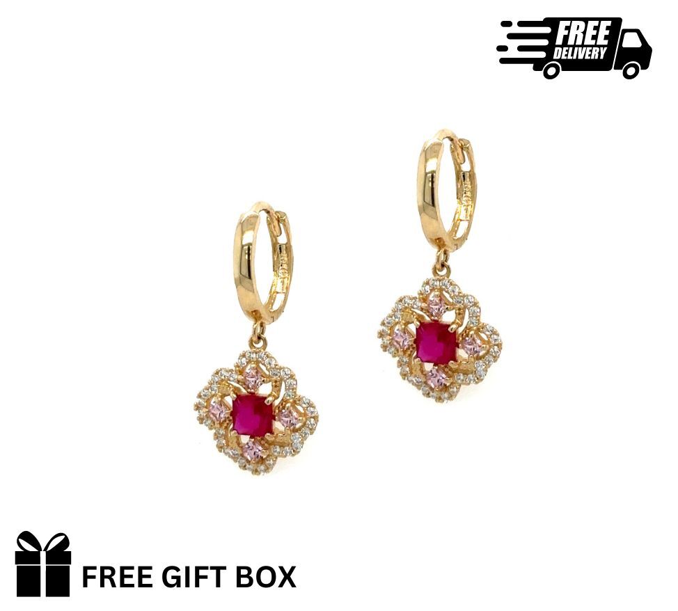 14k Yellow Gold Dangle Hoop Huggie Earrings