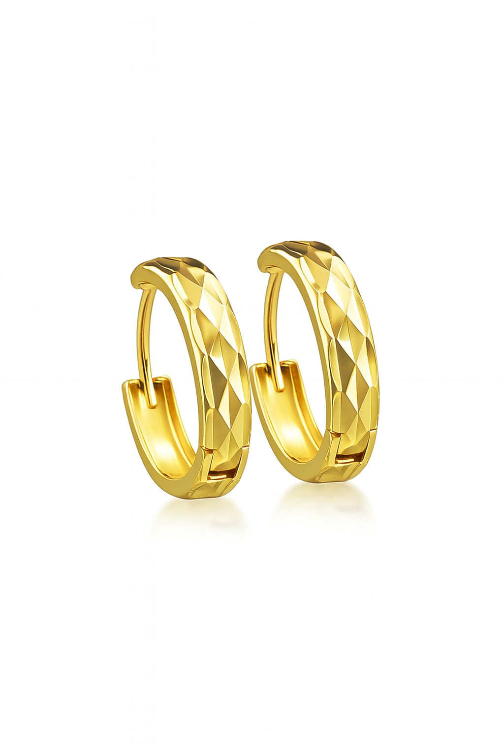 14k Yellow and White Gold Diamond Cut Huggie Hoop Earrings