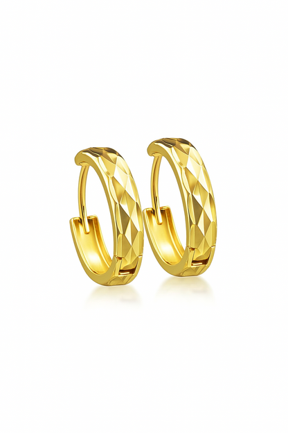 14k Yellow and White Gold Diamond Cut Huggie Hoop Earrings