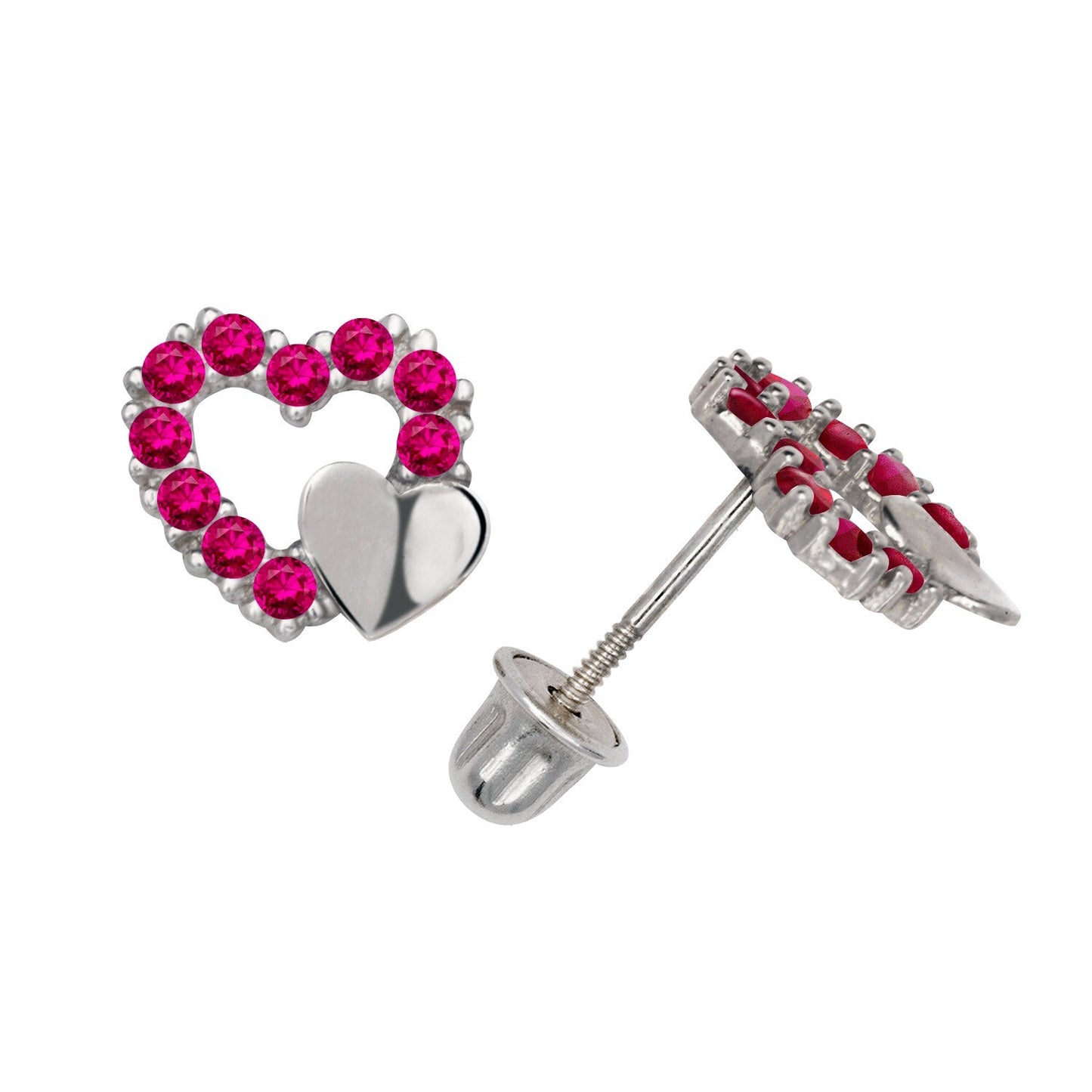 14K Yellow & White Gold  Pretty CZ Heart Shaped Stud Earrings for Women