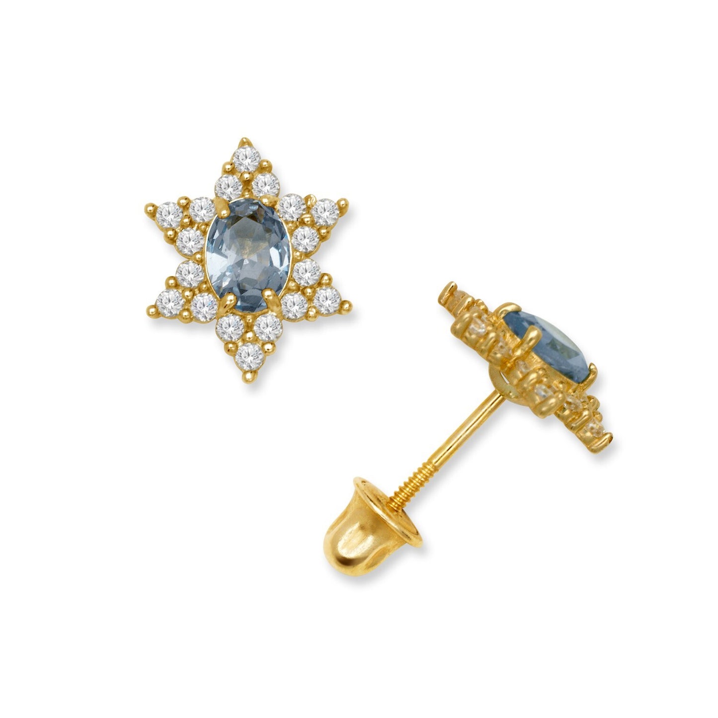 14K Yellow & White Gold Beautiful Star Shaped Stud Earrings for Girls