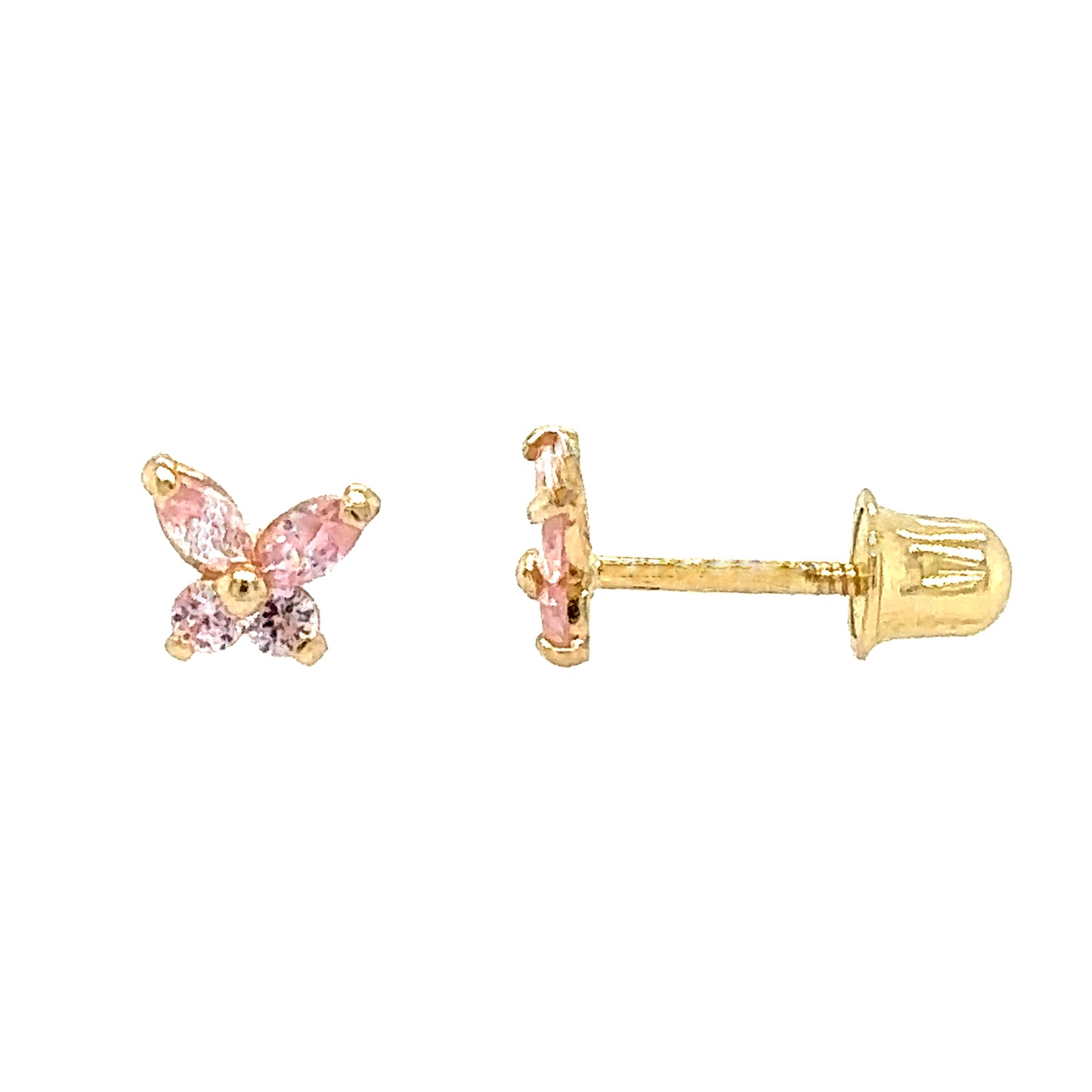 14K Yellow/White Gold Tiny Butterfly CZ Stud Earring with screw back