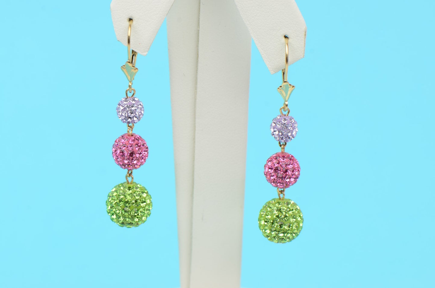 14K Yellow Gold Leverback Dangle Earrings with Genuine Czech Crystals