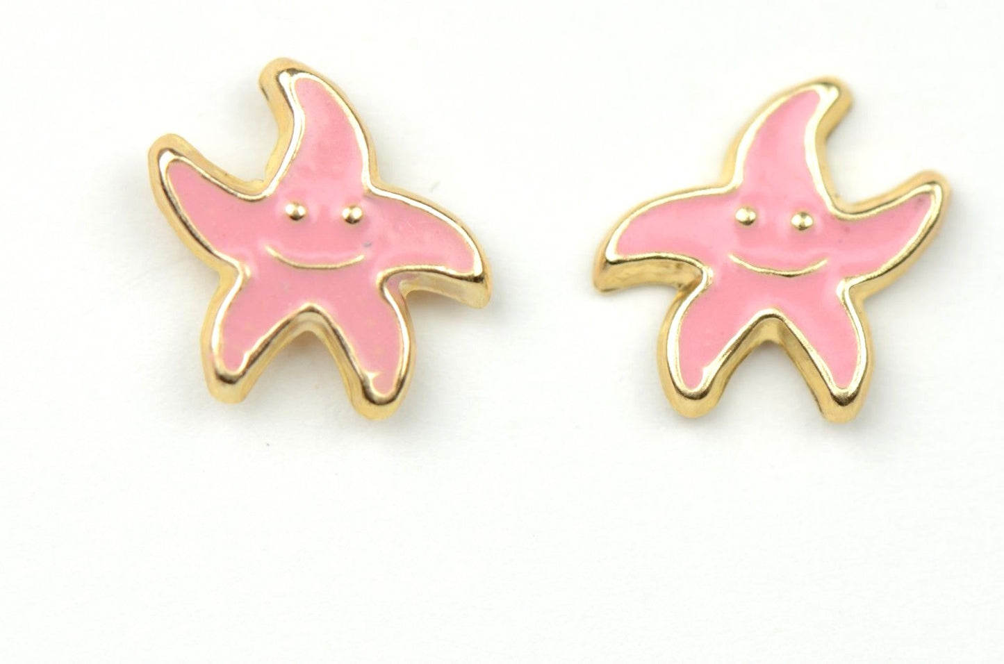 14k Yellow Gold Enamel Starfish Baby earrings with Screw Back