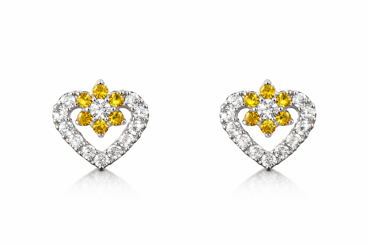 14K White Gold CZ Heart Shape Stud Earrings