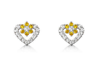 14K White Gold CZ Heart Shape Stud Earrings