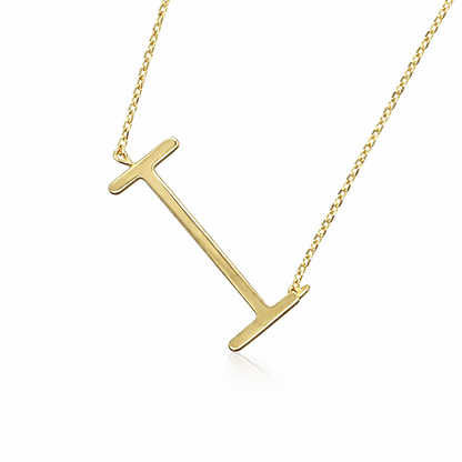 14k Yellow Gold Sideway Initial Letter Necklace Pendant