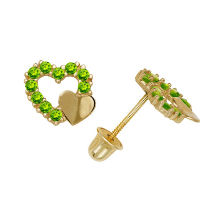 14K Yellow & White Gold  Pretty CZ Heart Shaped Stud Earrings for Women